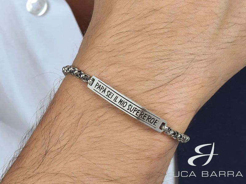 Bracciale Uomo in acciaio con incisione "Papà Sei Il Mio Supereroe"