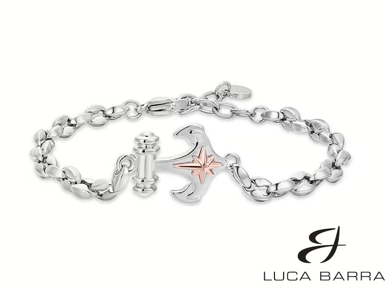 Bracciale Uomo in acciaio con ancora e rosa dei venti IP rosé
