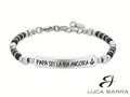 Bracciale da Uomo in acciaio con pietre agata nera e piastra con incisione "Papà sei la mia ancora"