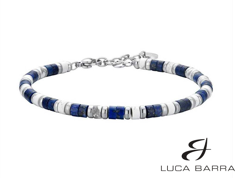 Bracciale Uomo in acciaio con pietre lapis e bianche