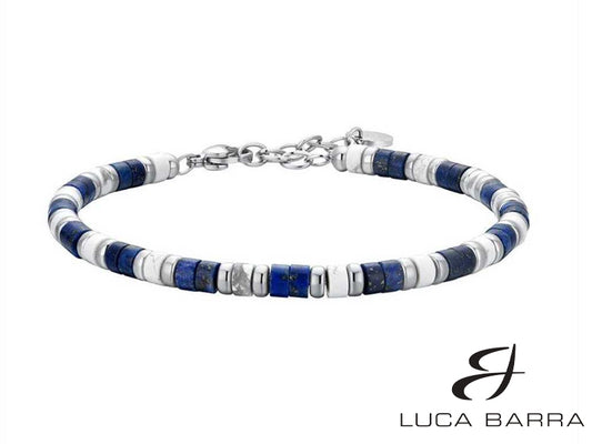 Bracciale Uomo in acciaio con pietre lapis e bianche