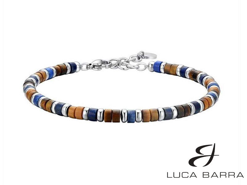 Bracciale Uomo in acciaio con pietre occhio di tigre e lapis