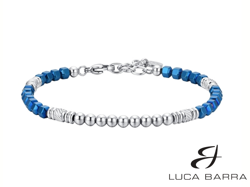 Bracciale uomo n acciaio con ematite silver e blu.