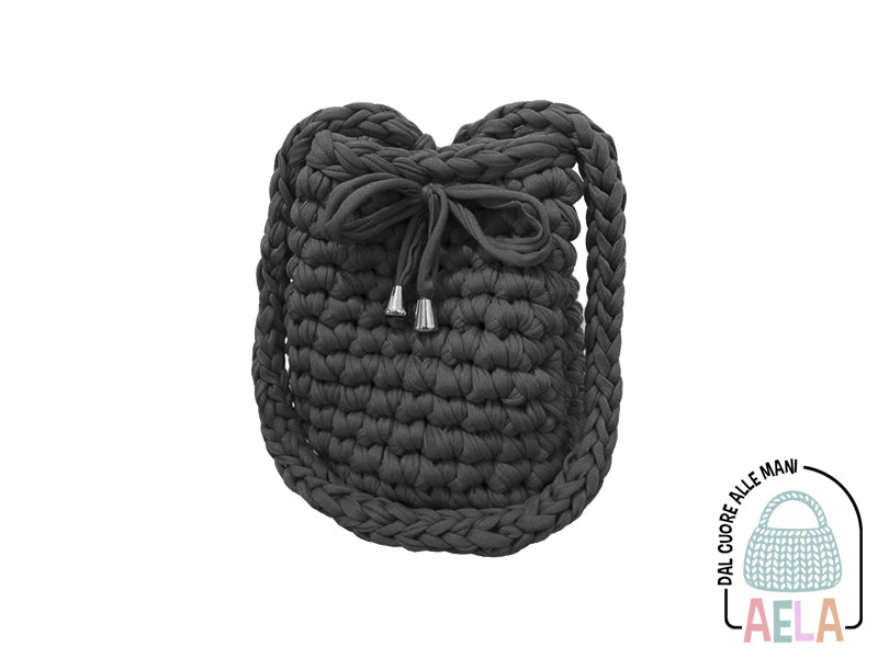 Borsa a secchiello AELA realizzata in lycra color Nero con dettagli color metallo