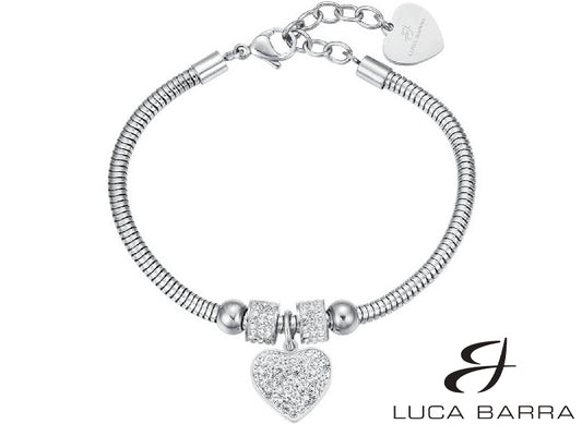 Bracciale da donna snake in acciaio con cuore e cristalli bianchi