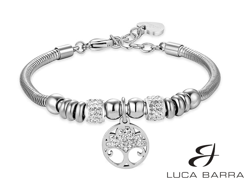 Bracciale da donna in acciaio con albero della vita e cristalli bianchi