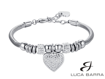 Bracciale da donna snake in acciaio con cuore e cristalli bianchi