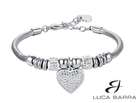 Bracciale da donna snake in acciaio con cuore e cristalli bianchi