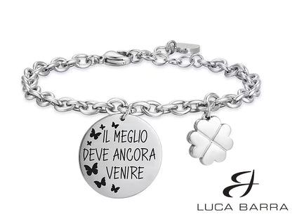 Bracciale donna in acciaio con incisione "Il meglio deve ancora venire"