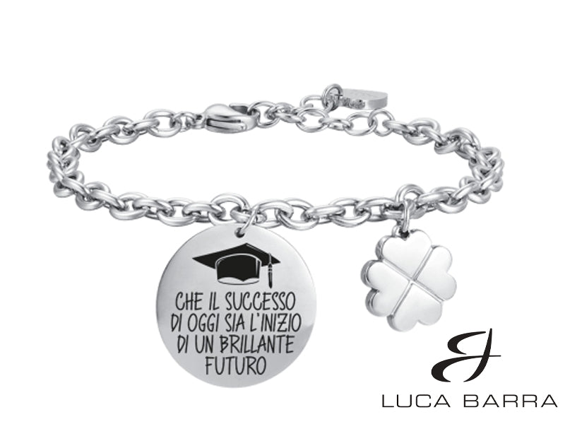 Bracciale donna in acciaio con incisione "Che il successo di oggi sia l'inizio di un brillante futuro"&nbsp;