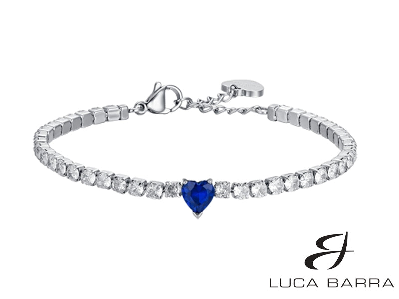 Bracciale tennis donna in acciaio con cristalli bianchi e cuore blu