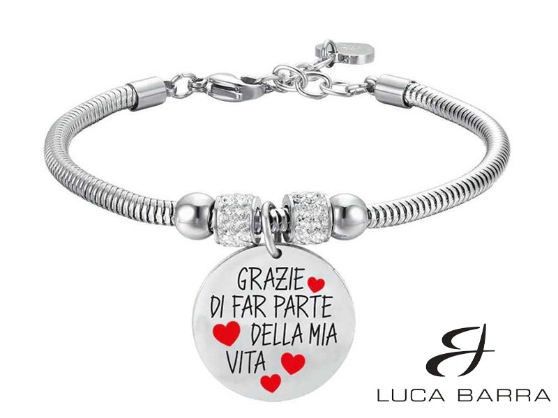 Questo Bracciale in Acciaio è un tocco speciale di gratitudine per la persona che ha reso la vostra vita più luminosa. Con l'incisione "Grazie di far parte della mia vita"