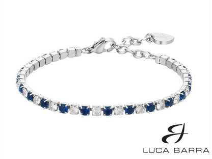 Bracciale tennis Donna in acciaio con cristalli blu e bianchi.