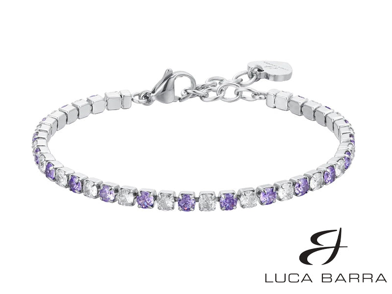 Bracciale tennis Donna in acciaio con cristalli viola e bianchi