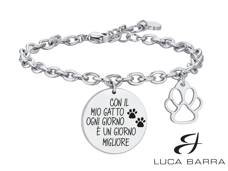 Bracciale Donna in acciaio "Con il mio gatto ogni giorno è un giorno migliore"