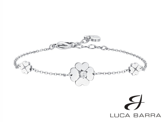 Bracciale Donna in acciaio con quadrifoglio con zircone bianco.