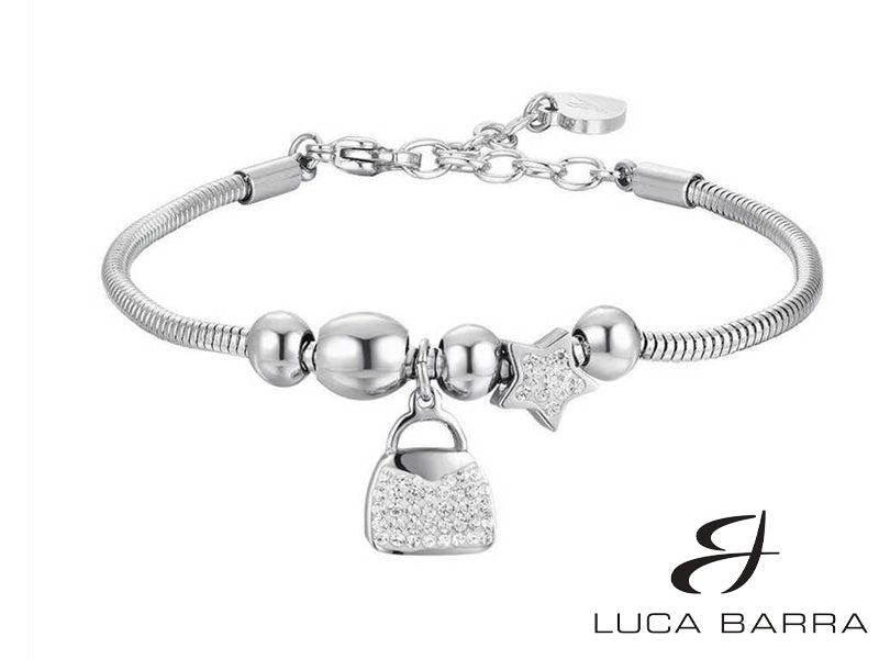 Bracciale Donna in acciaio con borsa e stella con cristalli bianchi