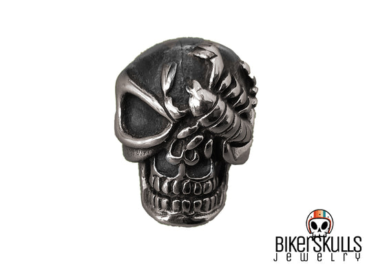 Anello da motociclista in acciaio inossidabile con teschio e scorpione collezione Biker skulls