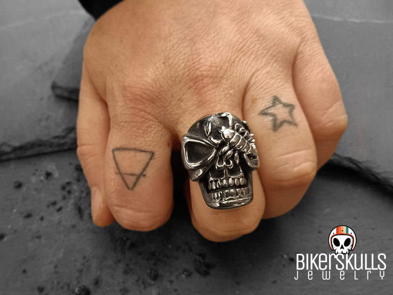 Scorpio stainless steel skull ring by Bikerskulls