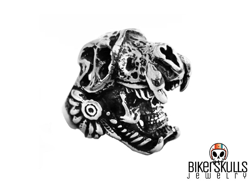 Anello Indian Jaguar Warrior Skull in acciaio