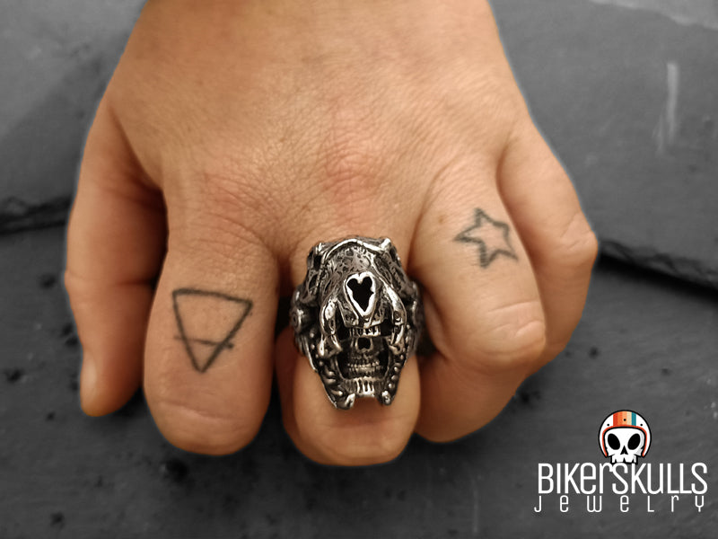 Biker skulls stainless steel jaguar warrior skull ring