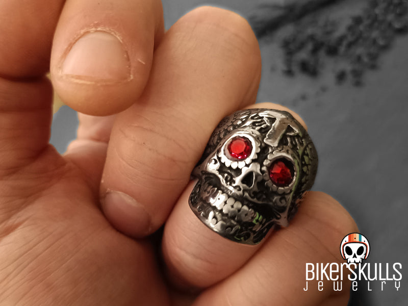 Anello Mexican skull indossato