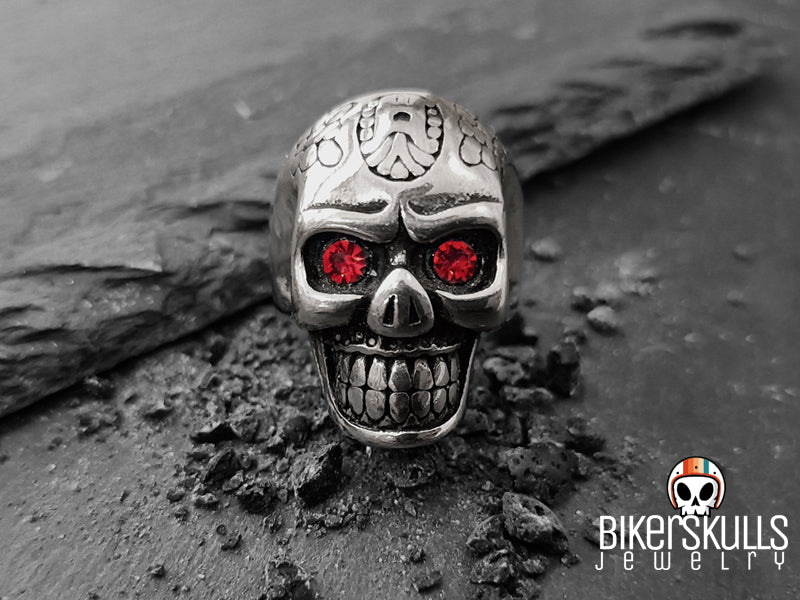 Anello in acciaio inossidabile e zirconi rossi