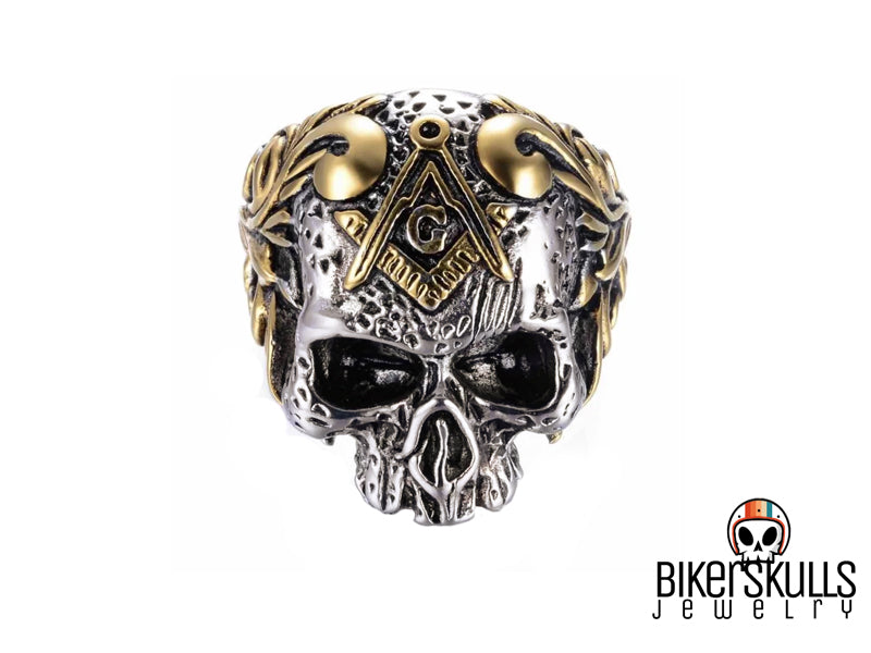 Anello Kerianne con teschio massonico in acciaio