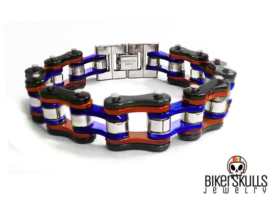 Bracciale catena moto in acciaio multicolor collezione Biker Skulls