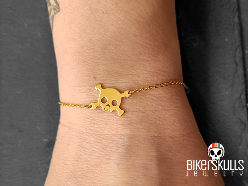 Bikerskulls bracciale con teschio in acciaio dorato