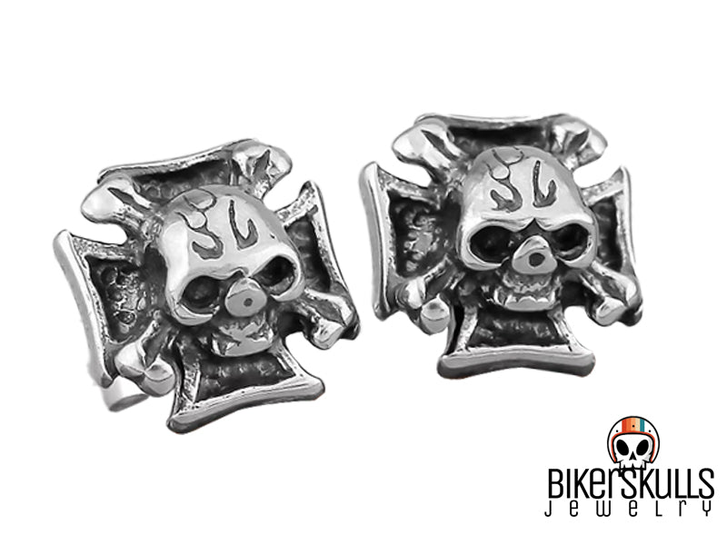 Mono earring Joshua skull with steel cross