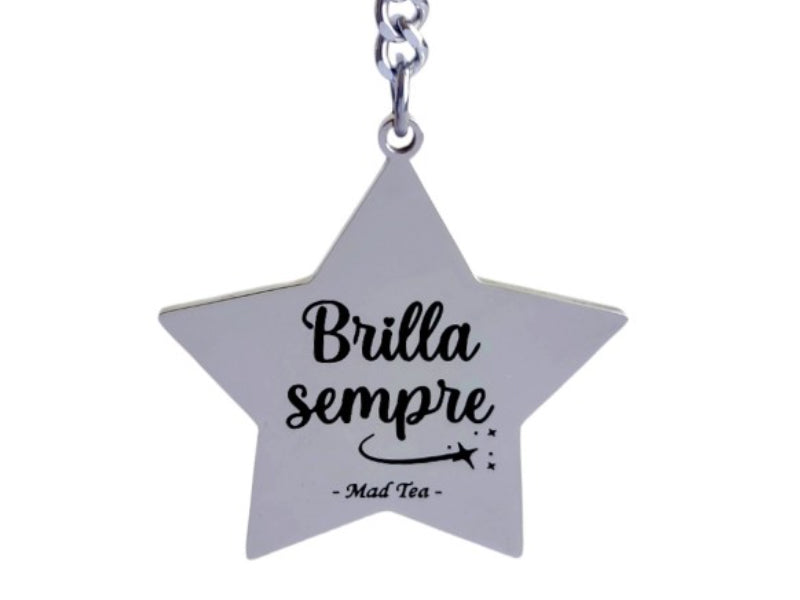 Portachiavi in acciaio inossidabile Mad Tea con scritta Brilla sempre
