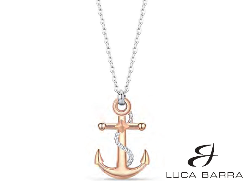 Men's steel necklace with rosé anchor 