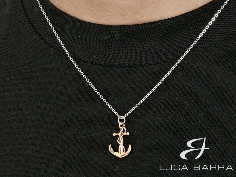 Men's steel necklace with rosé anchor 