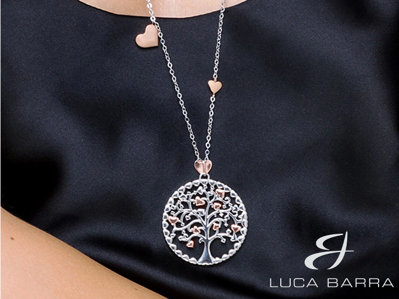 collana albero della vita in acciaio con cuore rose