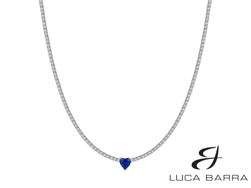 Collana tennis donna in acciaio con cristalli bianchi e cuore cristallo blu. 