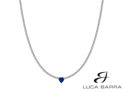 Collana tennis donna in acciaio con cristalli bianchi e cuore cristallo blu. 