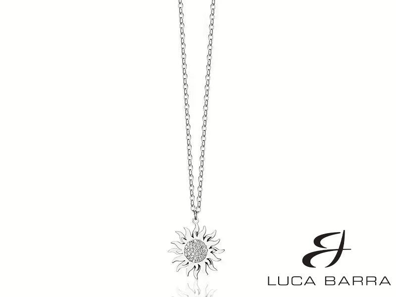 Collana Donna in acciaio con sole girevole e cristalli bianchi.