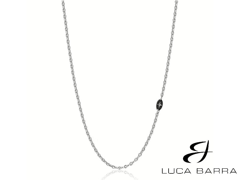 Collana Uomo in acciaio con elemento con smalto nero con rosa dei venti in acciaio