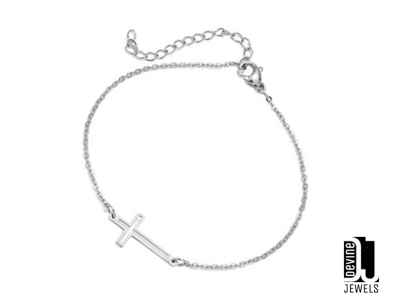 Bracciale Ashvin con croce in acciaio argentata