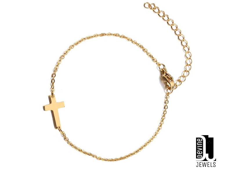 Bracciale Afrodite con croce in acciaio dorata
