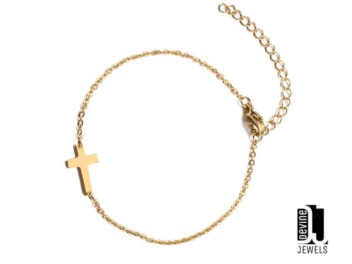 Bracciale Afrodite con croce in acciaio dorata