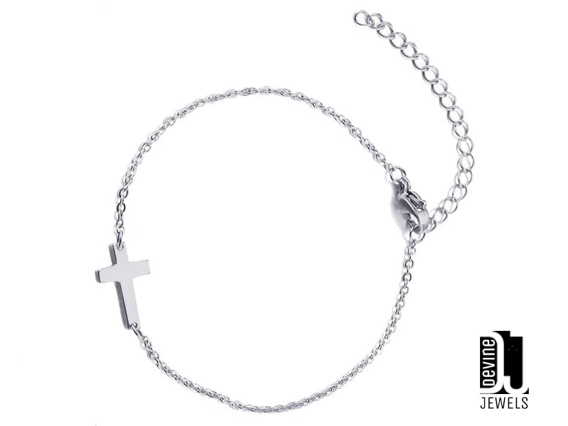 Bracciale Afrodite con croce in acciaio argentata