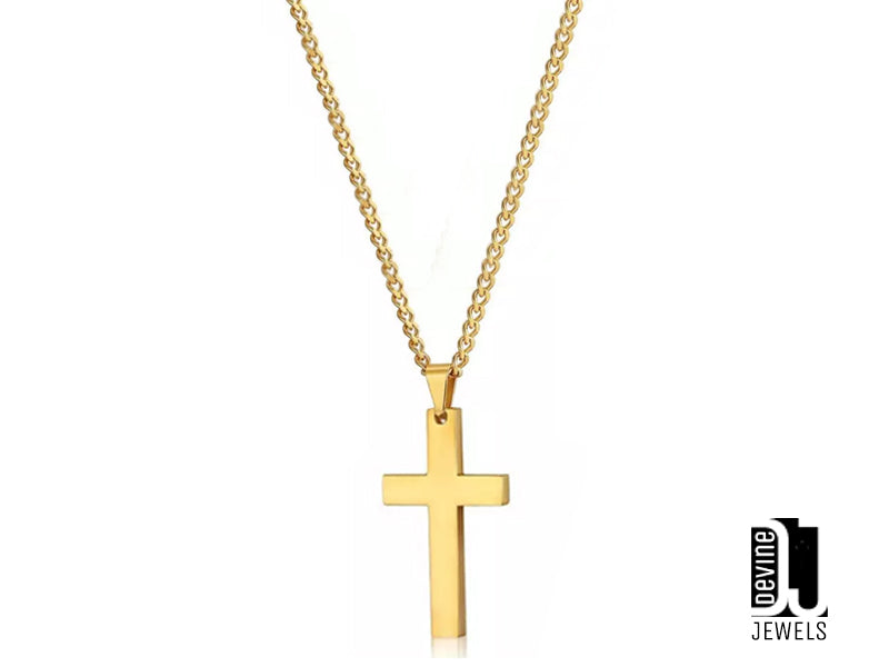 Steel necklace with golden cross 