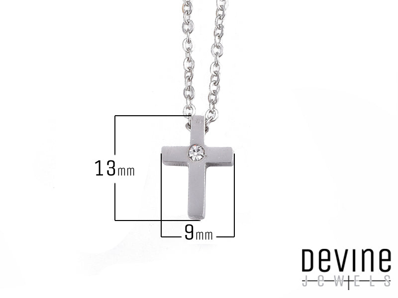 Collana Devine Jewels in acciaio inossidabile con zircone bianco centrale