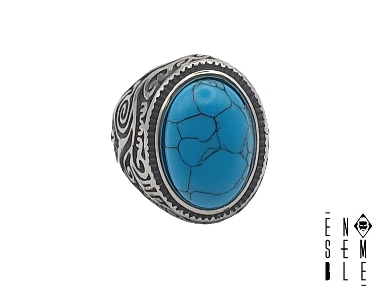 Anello da uomo realizzato in acciaio inossidabile 316L con pietra color Turchese