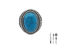 Anello in acciaio con elementi decorativi e pietra ovale turchese