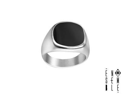 Anello da Uomo in acciaio con sigillo nero