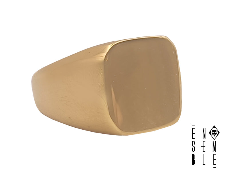 Anello da Uomo sigillo in acciaio dorato quadrato