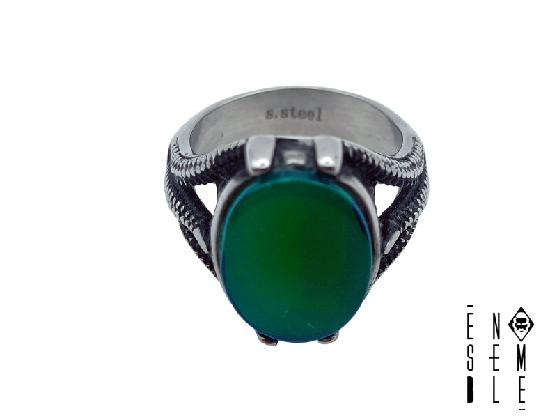 Anello ensemble uomo con pietra verde